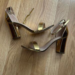 Madden Girl gold stacked heel dress sandals